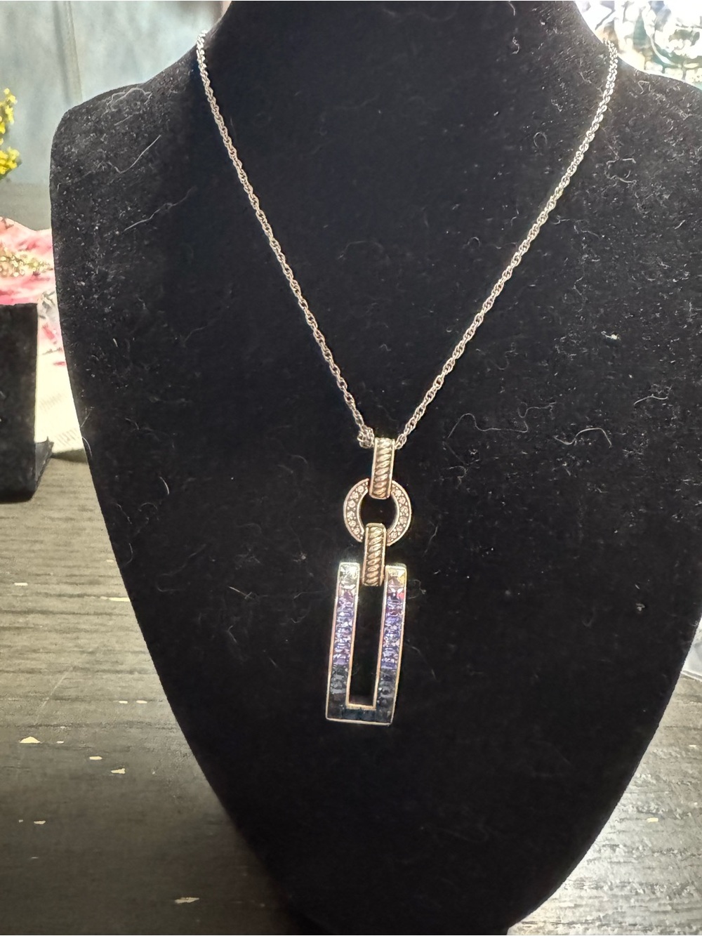 Brighton Elegant Silver Pendant Necklace with blue crystals Accents